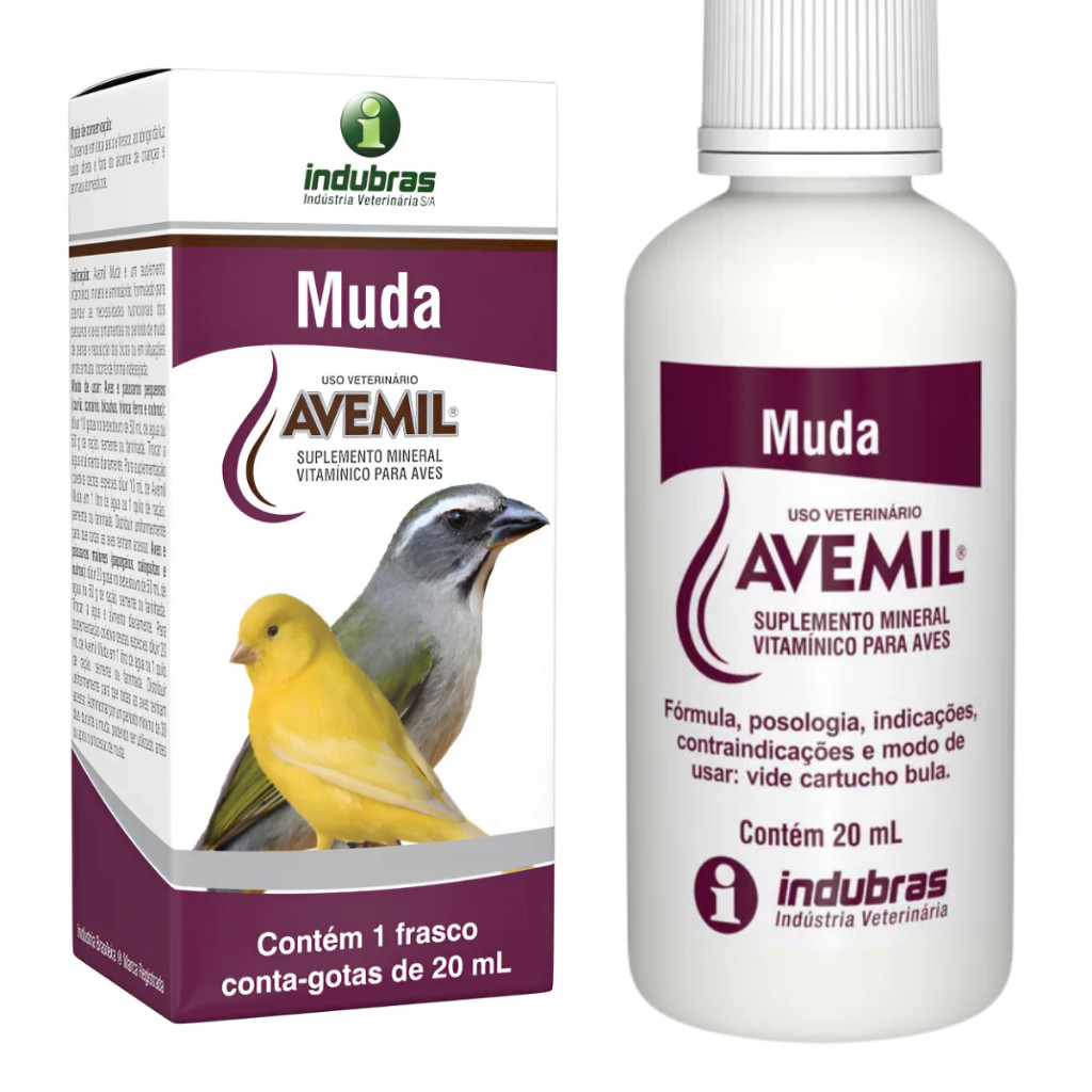 Vitamina Para Pássaros Para Troca De Penas Muda 20ml Avemil