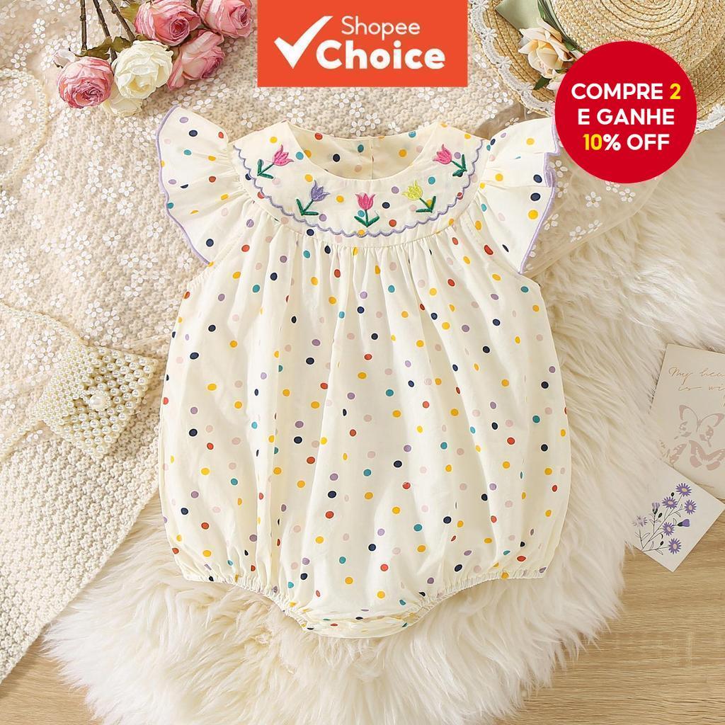 Macacão De Bebê Colorido Bolinhas Flor Bordado Algodão Para Recém-Nascidos