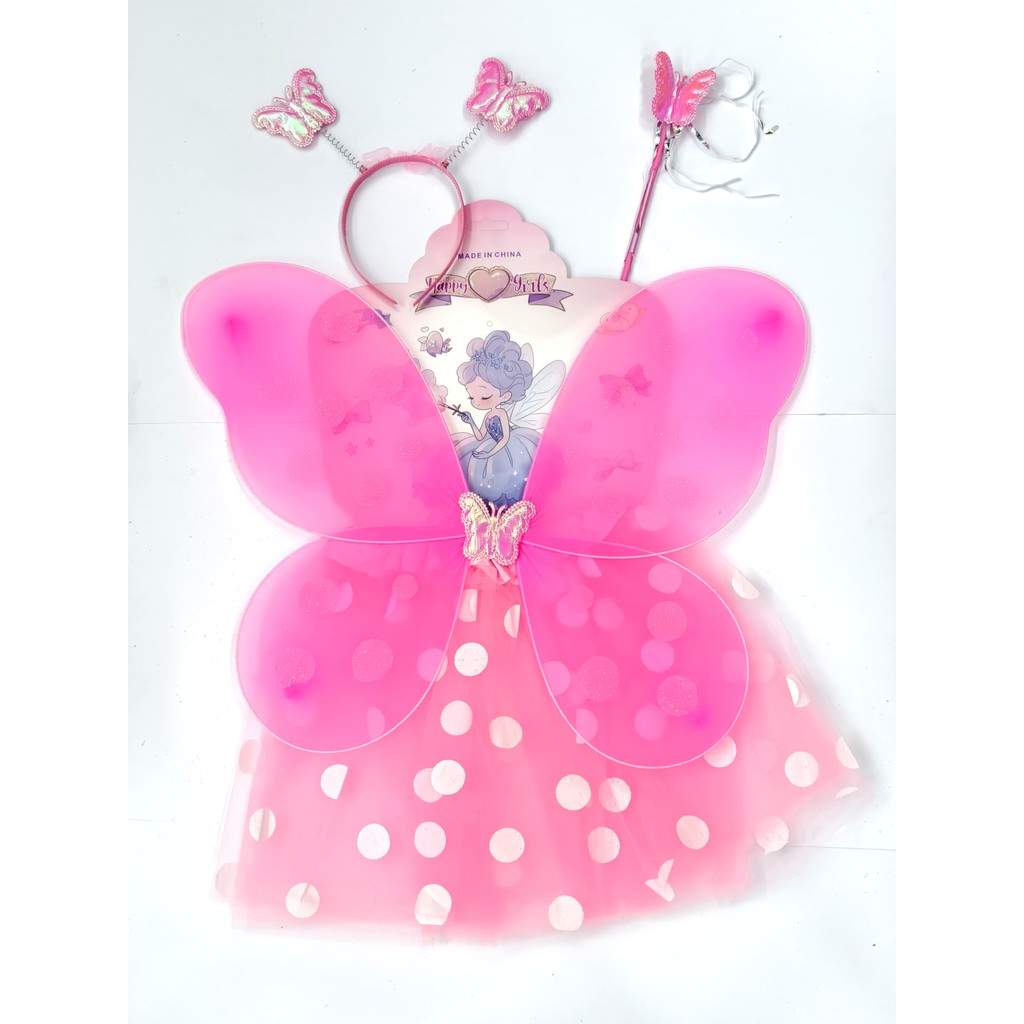 Kit Fada Saia + Tiara + Asa + Varinha Fantasia Festa/ Carnaval -INFANTIL cor aleatoria T-557-22