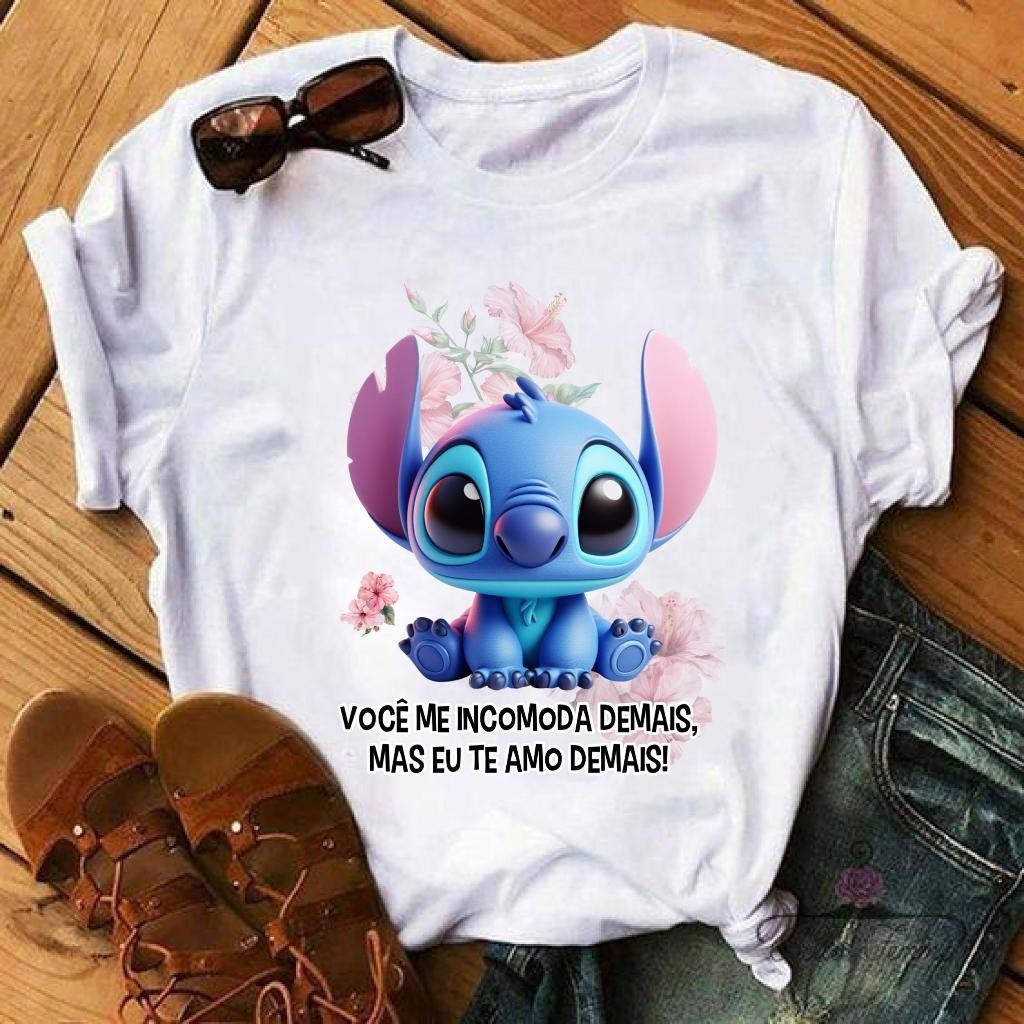 Bella Gis Camiseta Frases Divertidas Stitch Personagem Animado