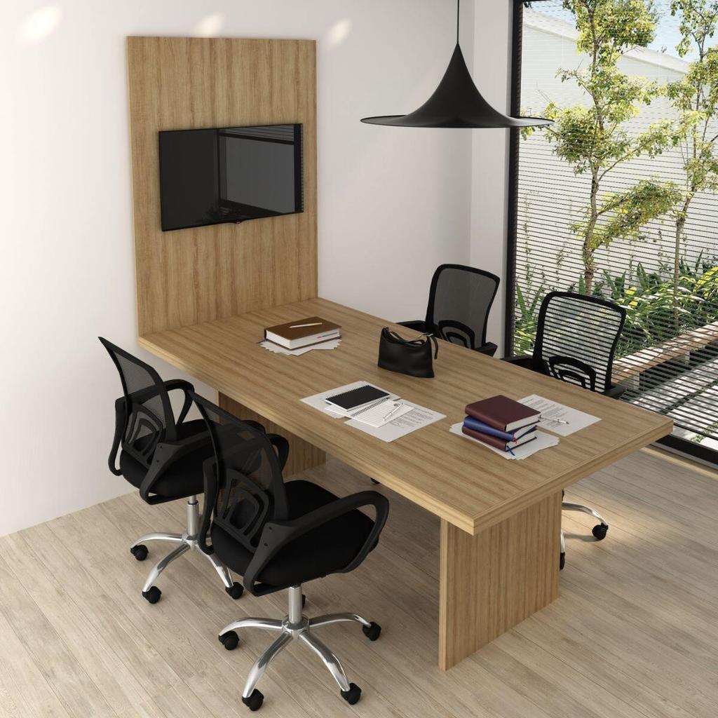 Conjunto Mesa de Escritório Reunião 220cm com Painel para TV Multimóveis CR25339 em Oferta na Shopee