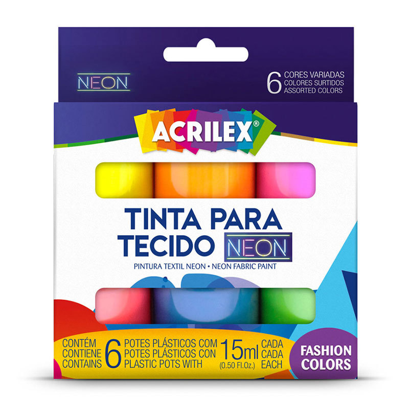 Tinta para Tecido Neon 6 cores 15ml 04006 Acrilex
