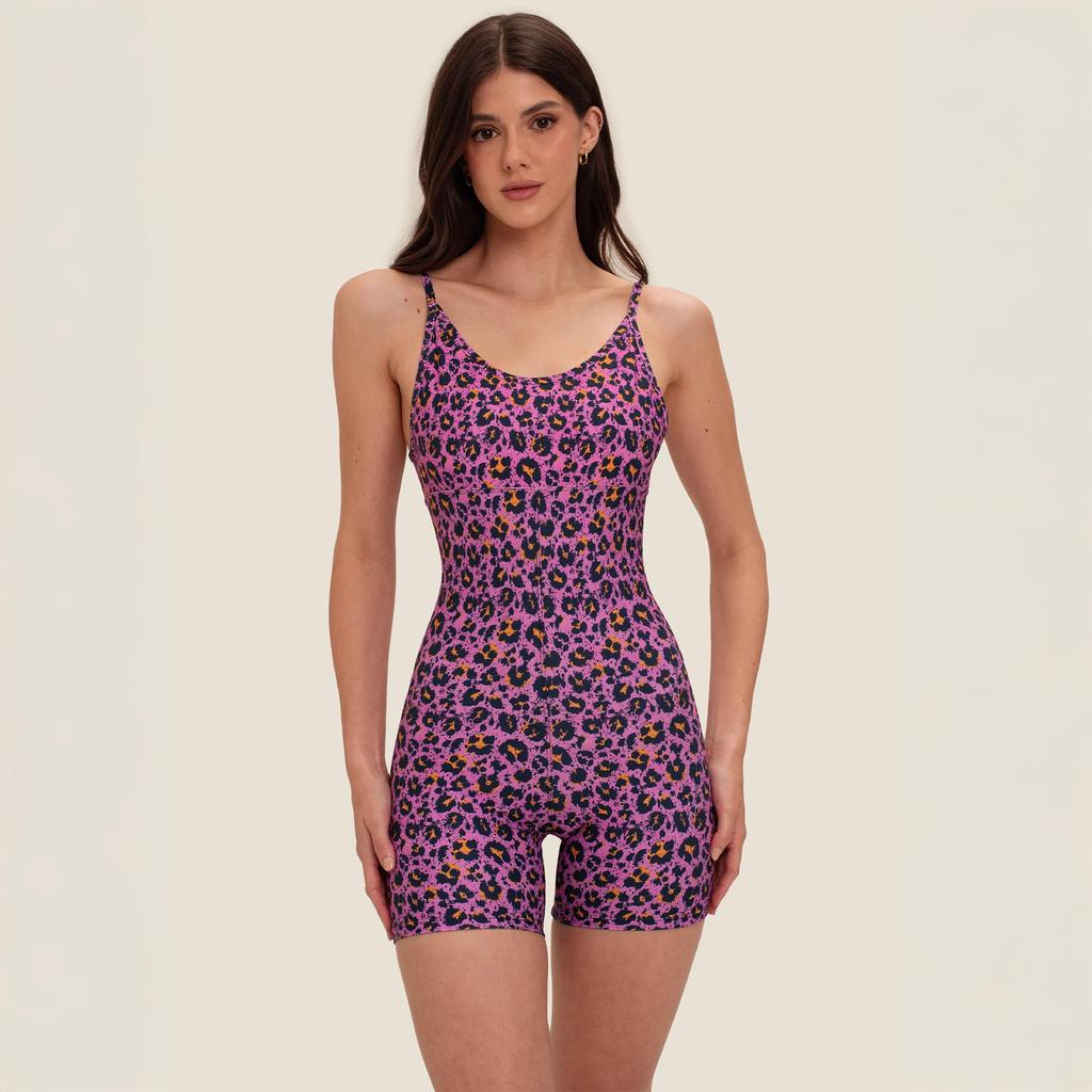 Macaquinho Mykonos Estampa Onça Rosa Poliamida Com Bojo em Oferta na Shopee