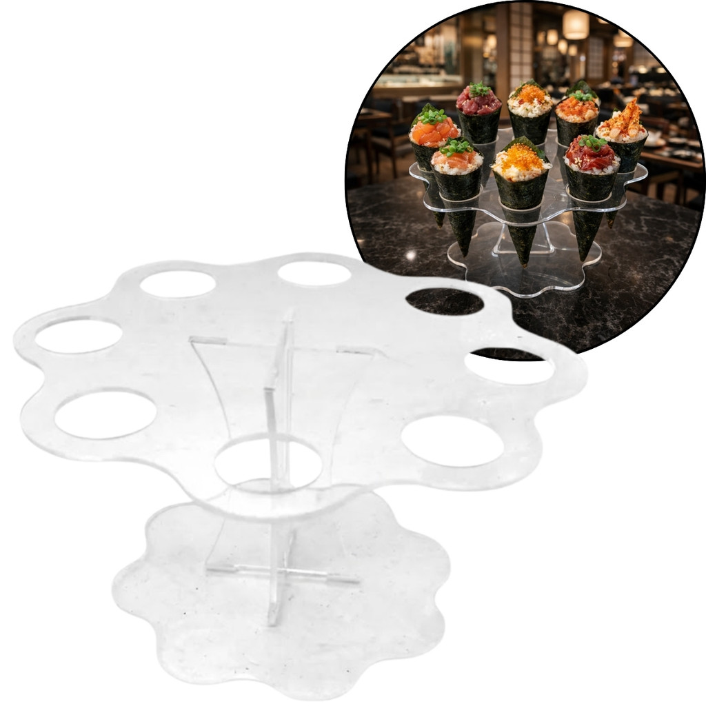 Suporte Acrílico Transparente 8 Cone Sorvete Temaki Pizza Versátil Luxo Durável Compacto