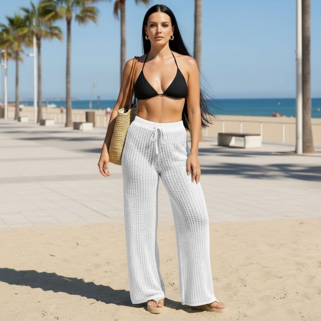 Calça Tricô Saída De Praia Pantalona C/ajuste Canga Piscina Versátil Para Qualquer Estação em Oferta na Shopee