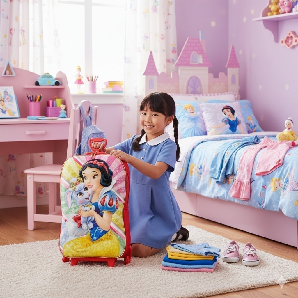 Mala Infantil 3D Rodinhas Multicolorida Princesa Viagem Menina Bagagem Bordo Carrinho Escolar
