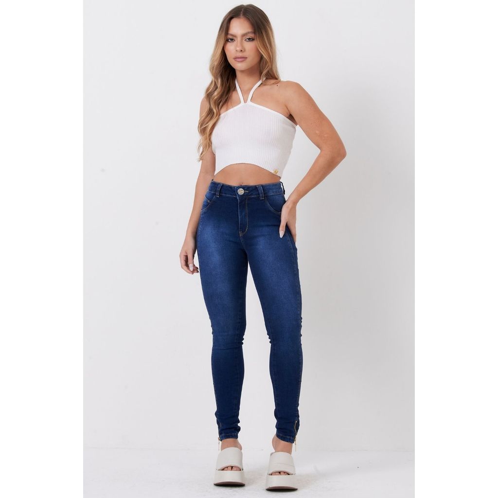 Calça Jeans Feminina Skinny Estonada Planet Girls Azul Escuro em Oferta na Shopee