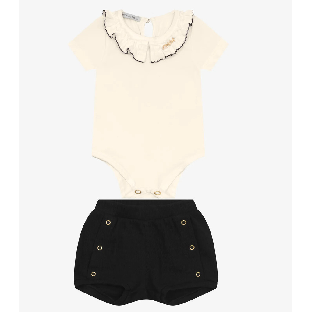 Conjunto Body e Calcinha em Cotton Leve Trick Nick Preto