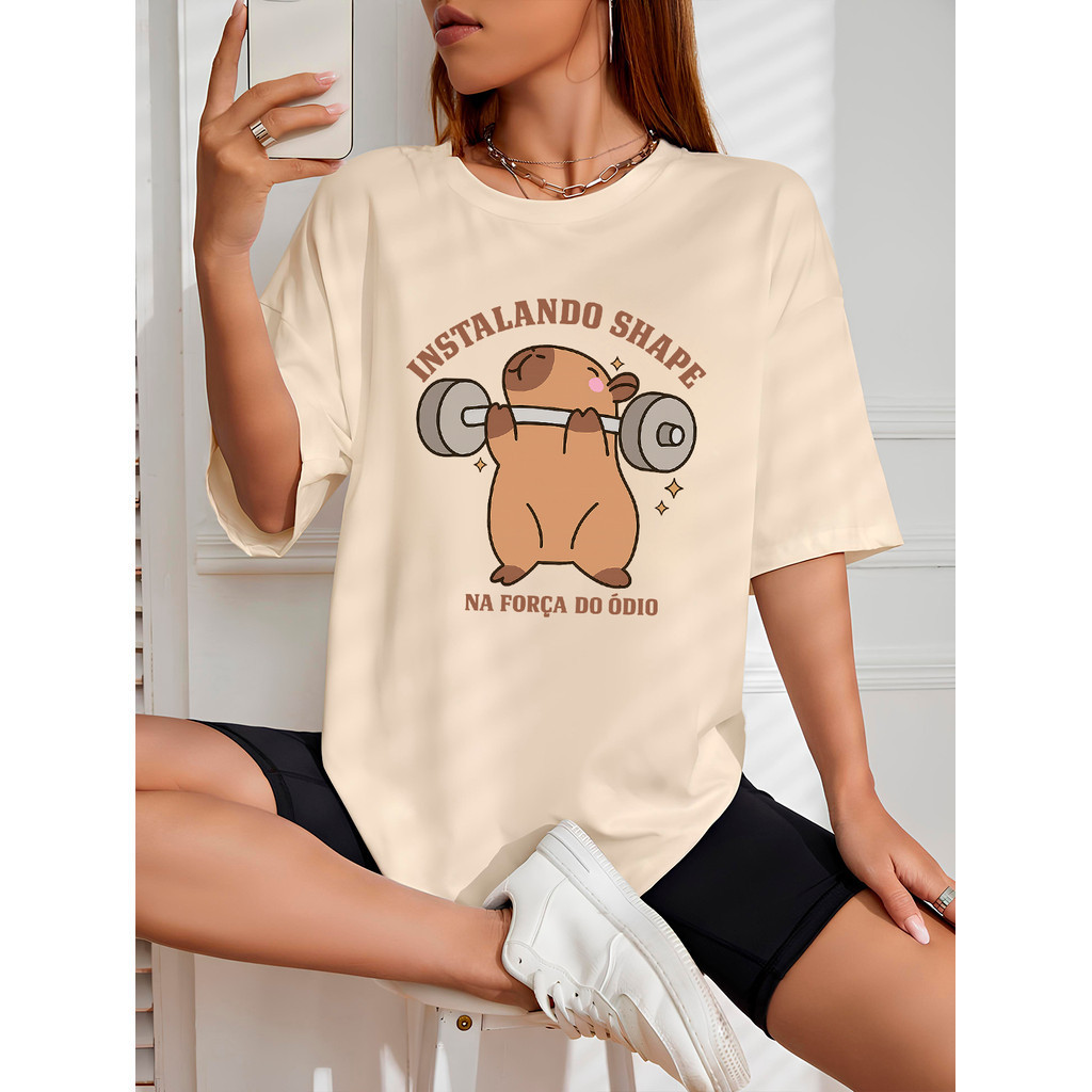 Camiseta Feminina Streetwear  Academia Treino Shape Capivara 100% Algodão Premium Lançamento