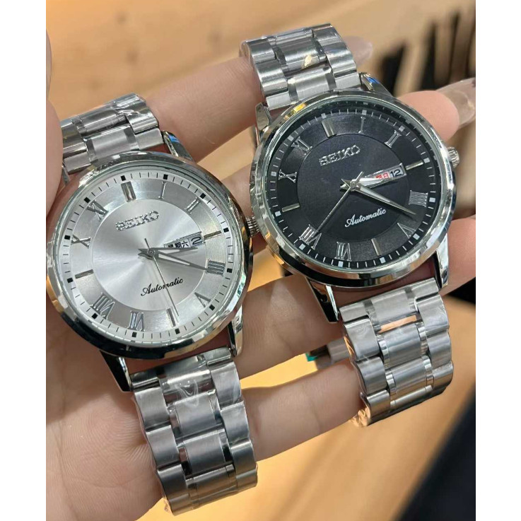 Relógio Masculino Seiko Novo Estilo De Quartzo Preto Branco Mostrador Em Aço Inoxidável Com Calendário 40 Mm