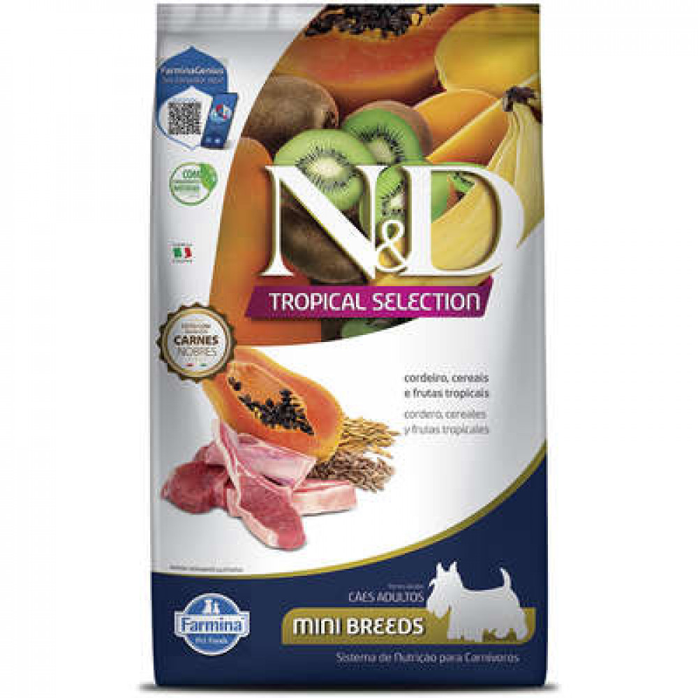 Ração Seca N&D Tropical Selection Cordeiro, Cereais e Frutas Tropicais para Cães Adultos de Raças Minis - 2Kg + 500 g