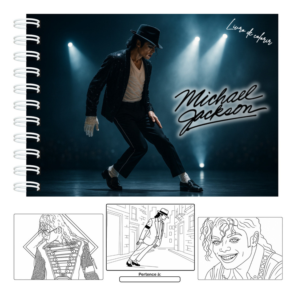 Livro De Colorir Michael Jackson Capa Dura 55 P 180g A5 Pronta Entrega Laminação  Contém Acetato