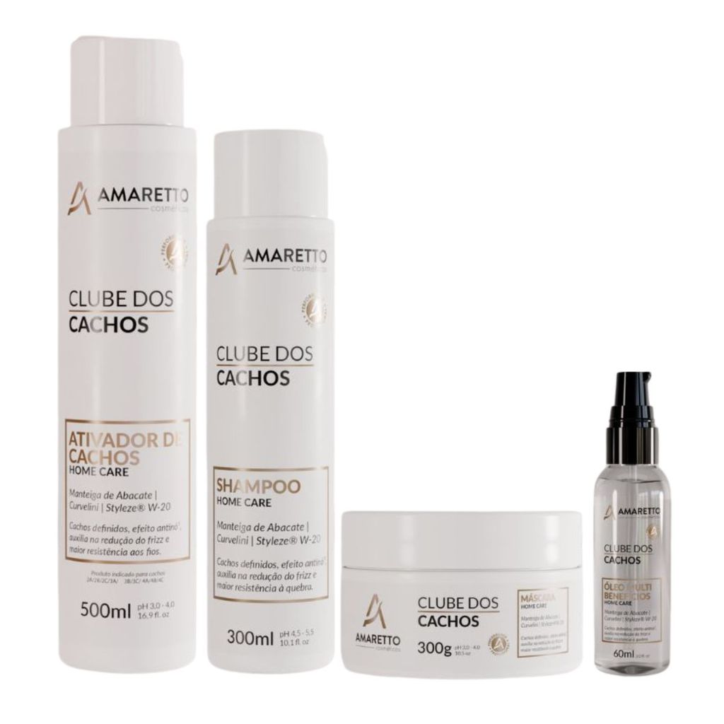 Tratamento Capilar Cachos definidos Hidratados Fortes Shampoo Máscara Ativador Óleo Amaretto