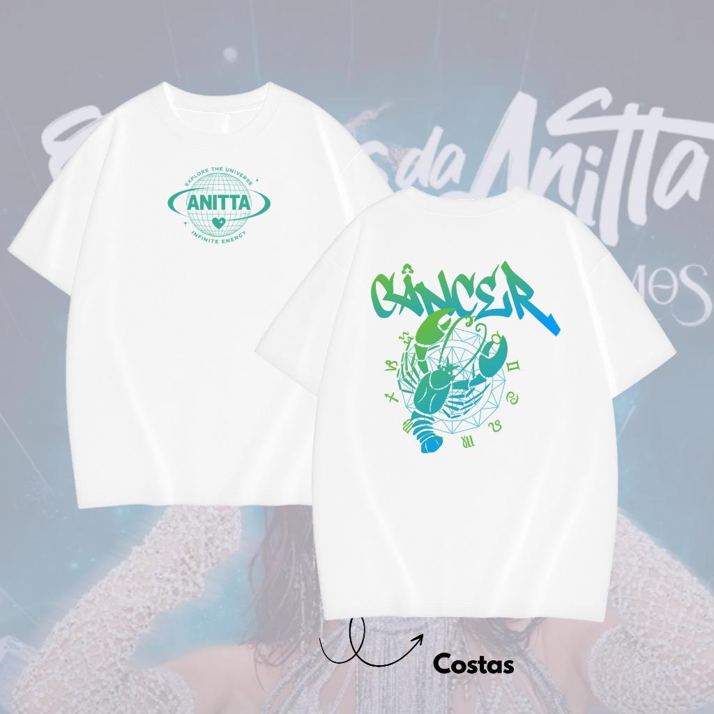 Camiseta Signo Câncer - Ensaios da Anitta 2026 Temático Cosmos e Horóscopo Tshirt 100% Algodão Unissex