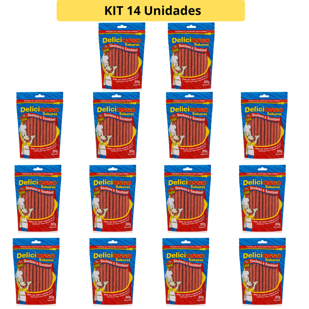 PETISCO PALITO OSSO DELICIOSSO CARNE FINO 200G - KIT 14 em Oferta na Shopee