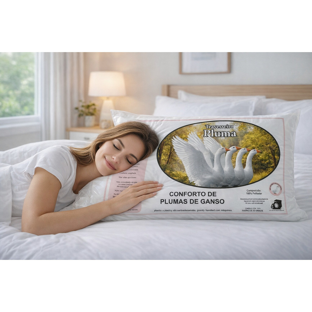 Kit Travesseiro Pluma de Ganso Confortavel e Macio Antiacaro 70x50cm