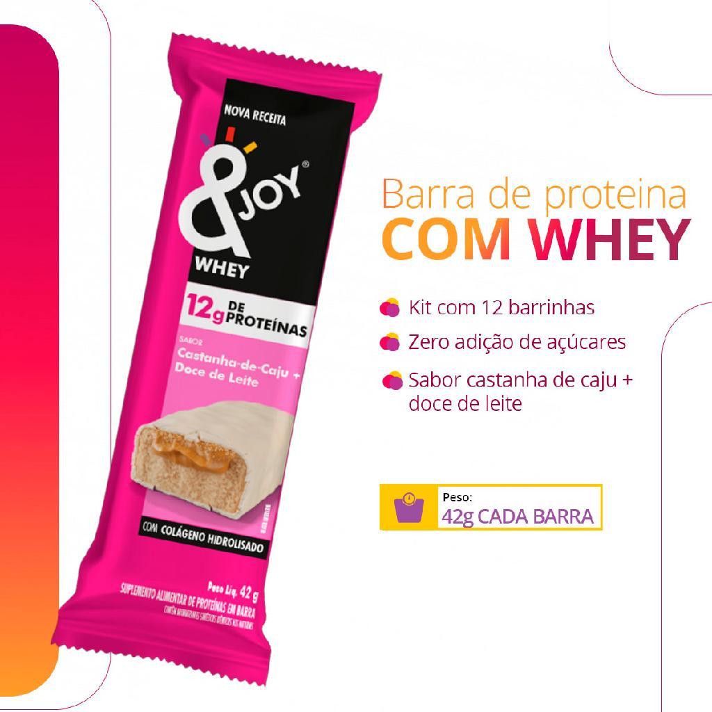 Barra de Proteína Ejoy Whey Castanha de Caju e Doce de Leite 42g, 12 Unidades, 12g de Proteína