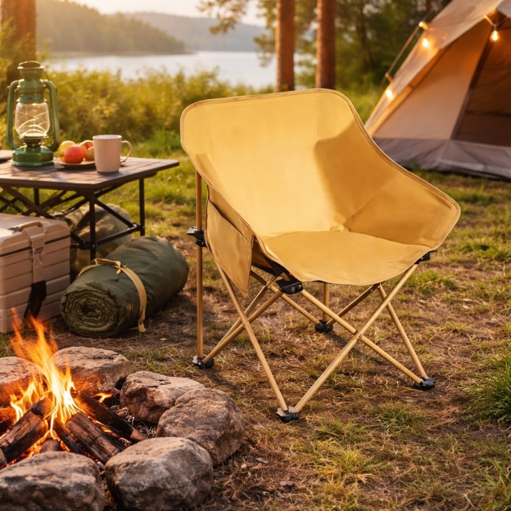 Cadeira de Lua Portátil com Bolso para Objetos | Dobrável, Leve e Confortável para Camping, Pesca e Lazer Outdoor