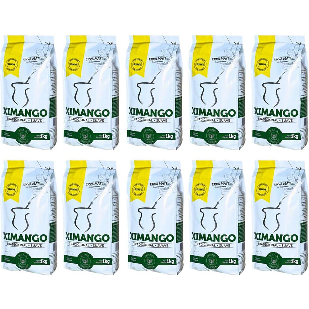 Kit 10 Erva Mate de Chimarrão 1kg Tradicional Suave com Açúcar Ximango