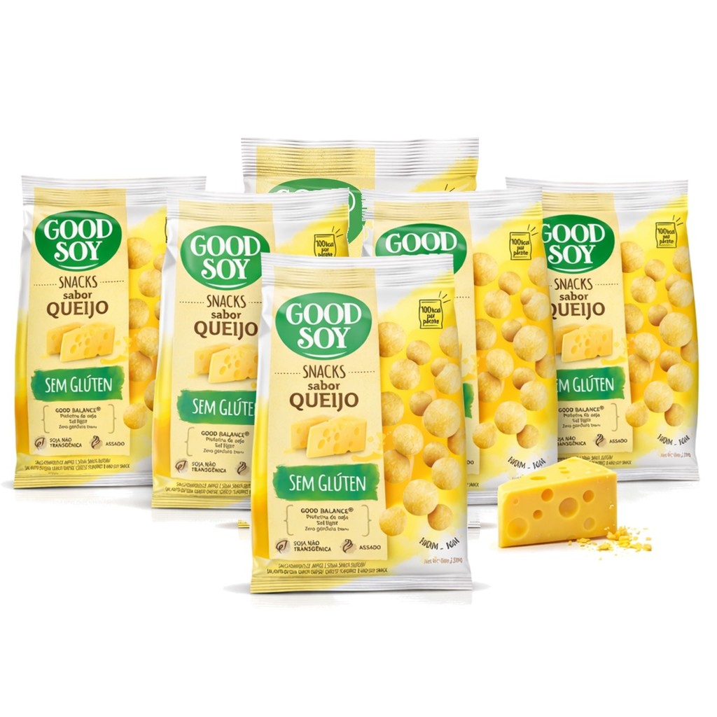 Kit 6 Snacks de Soja GOODSOY Sabor Queijo 25g - Sem Glúten