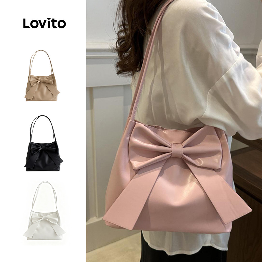 Lovito Bolsa De Ombro Casual Bolsa De Ombro Com Laço Liso Para Mulheres LFA41090 em Oferta na Shopee
