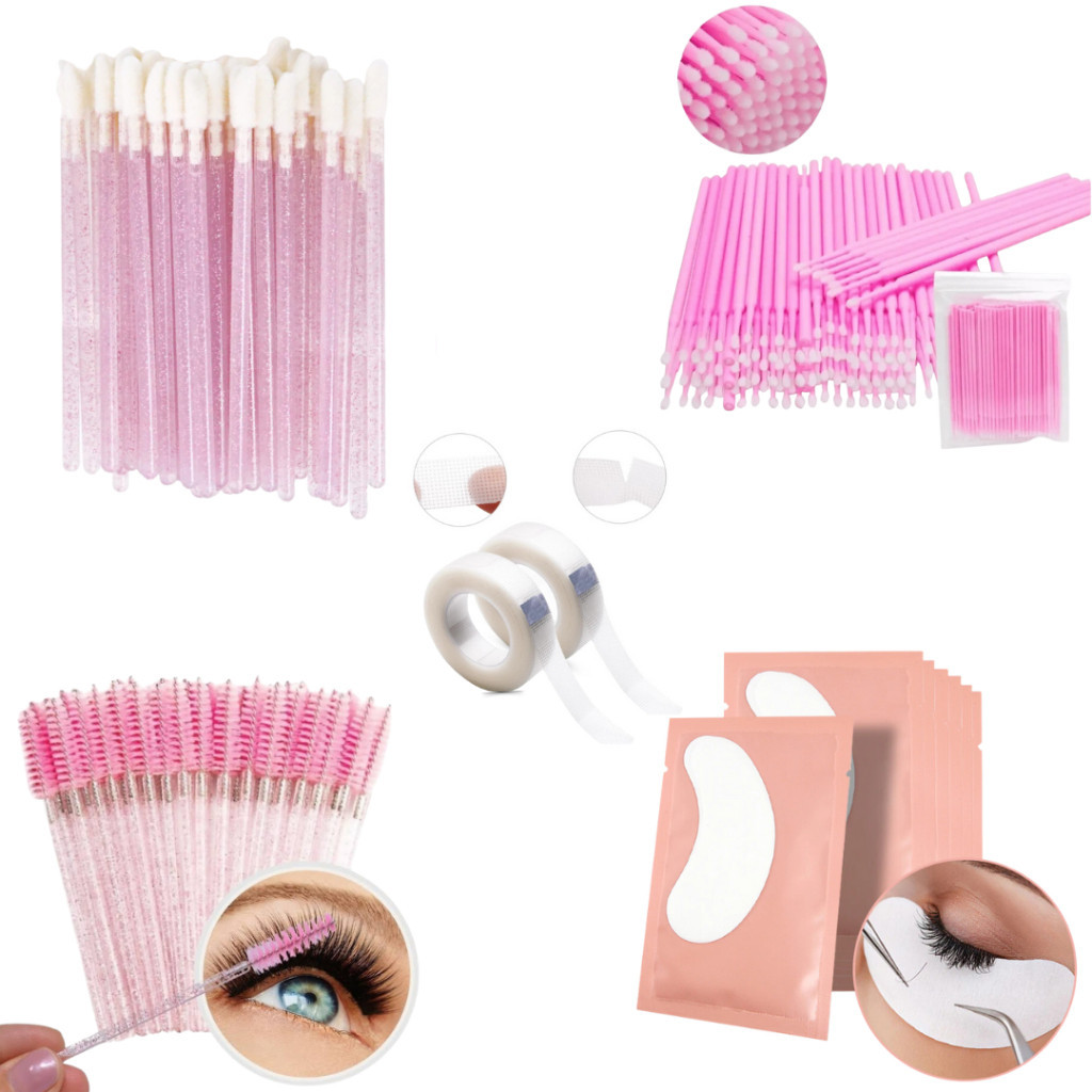 Kit Alongamento De Cilios  100 Pads + 100 Escovinhas +100 Microbrush + 100 Aplicadores + 2 Fitas Transpore