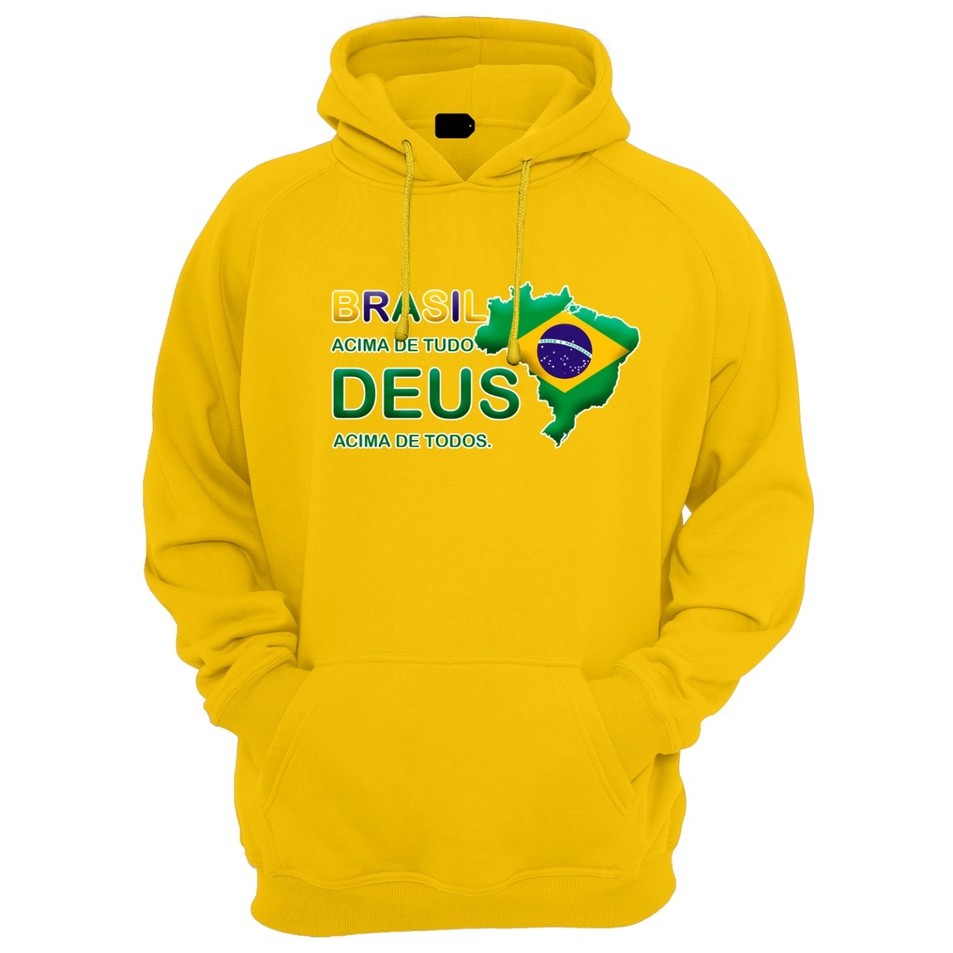 blusa do brasil moletom capuz+bolso algodão unissex