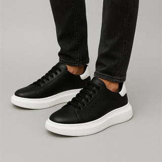 Tenis Casual Masculino Branco Preto Sneaker Casual Sola Alta Aumente 5 cm  Envio Imediato