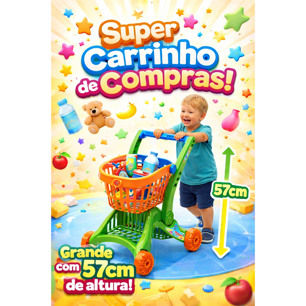 Carrinho de Compras Infantil Imaginativa Super Mercadinho Tateti – Brinquedo 2 em 1 em Oferta na Shopee