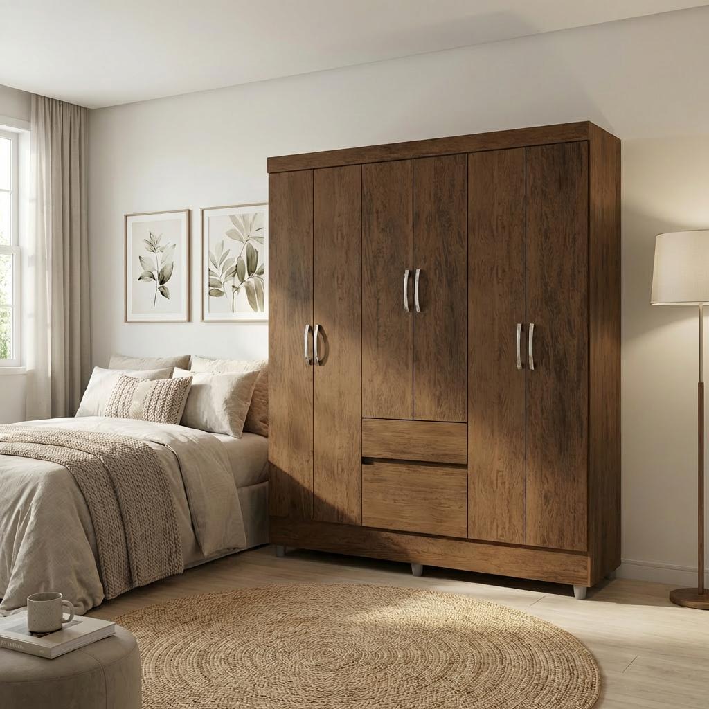 Guarda Roupa Solteiro Ideal Plus 6 Portas 2 Gavetas imbuia