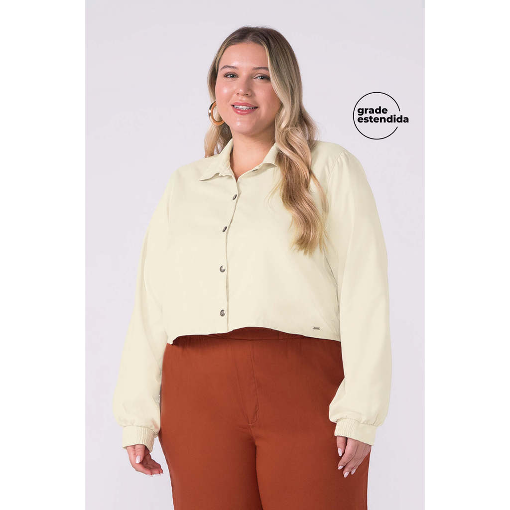 Camisa Feminina Alfaiataria Com Botões Marialícia Bege