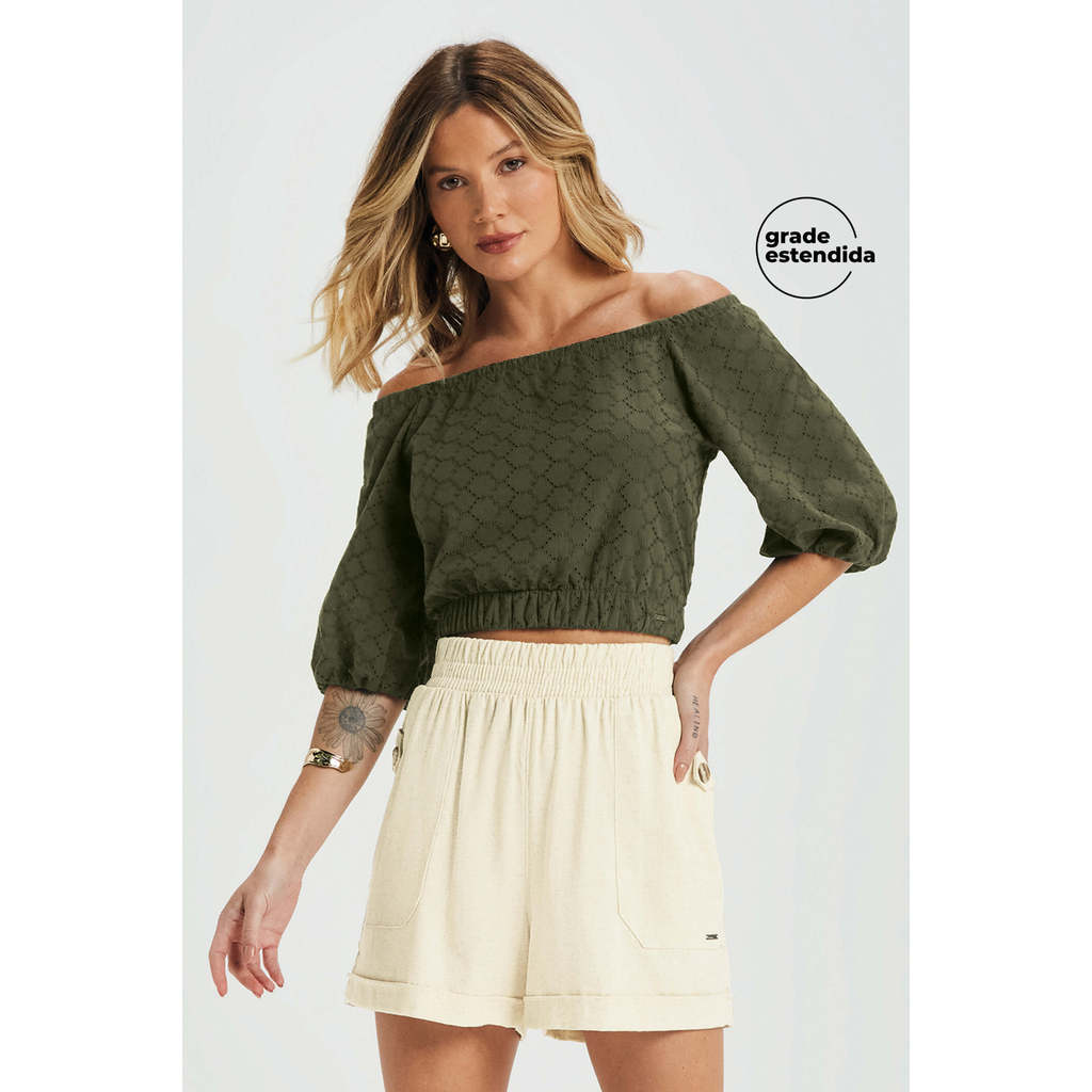 Short Feminino Linho Com Bolsos Marialícia Bege