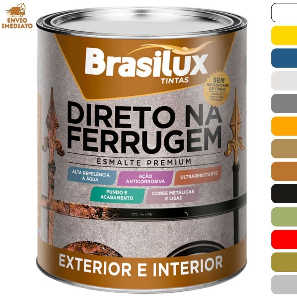 Direto na Ferrugem Tinta Esmalte Sintetico 900ml Brasilux - Todas as Cores Disponiveis