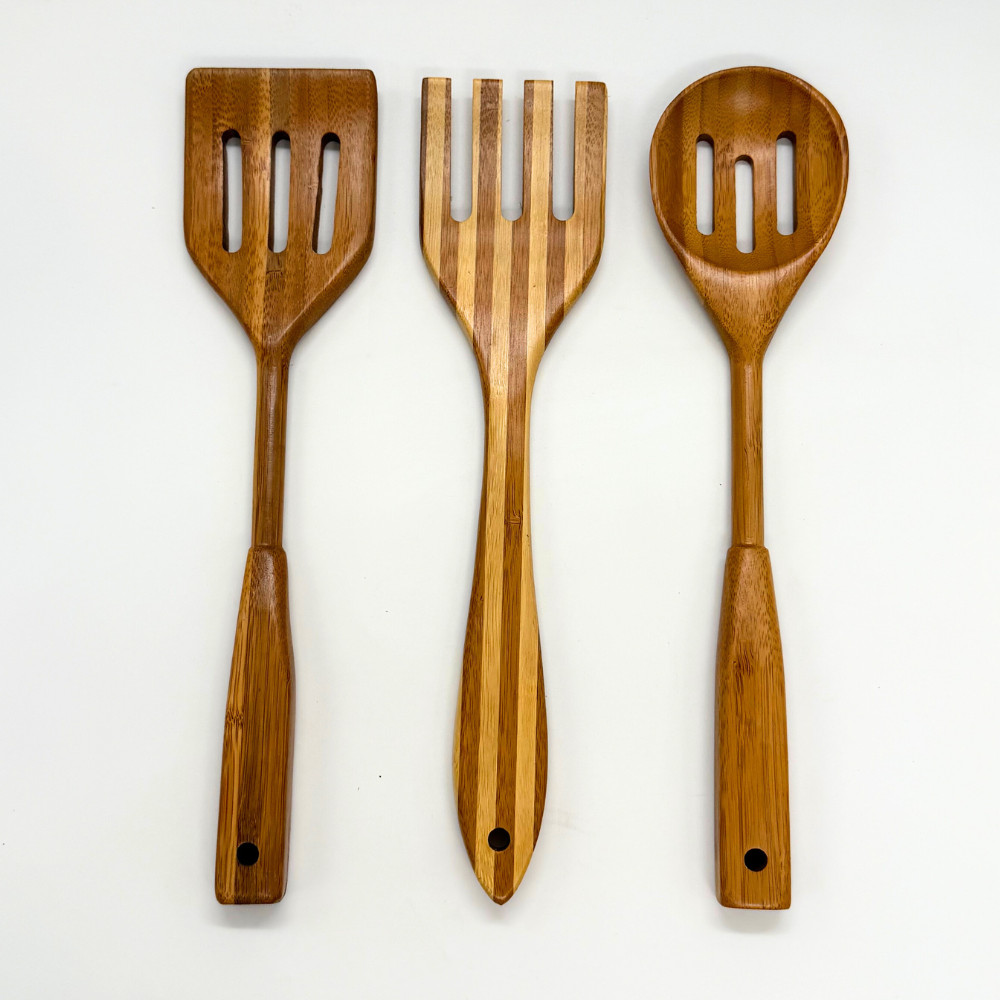 CJ Utensílios De Bambu 3 Peças 100% Natural Michelon em Oferta na Shopee