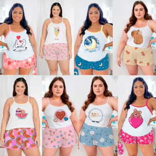 Pijama Baby Doll PLUS SIZE Blusinha Shorts Verão Suede Top Luxo em Oferta na Shopee