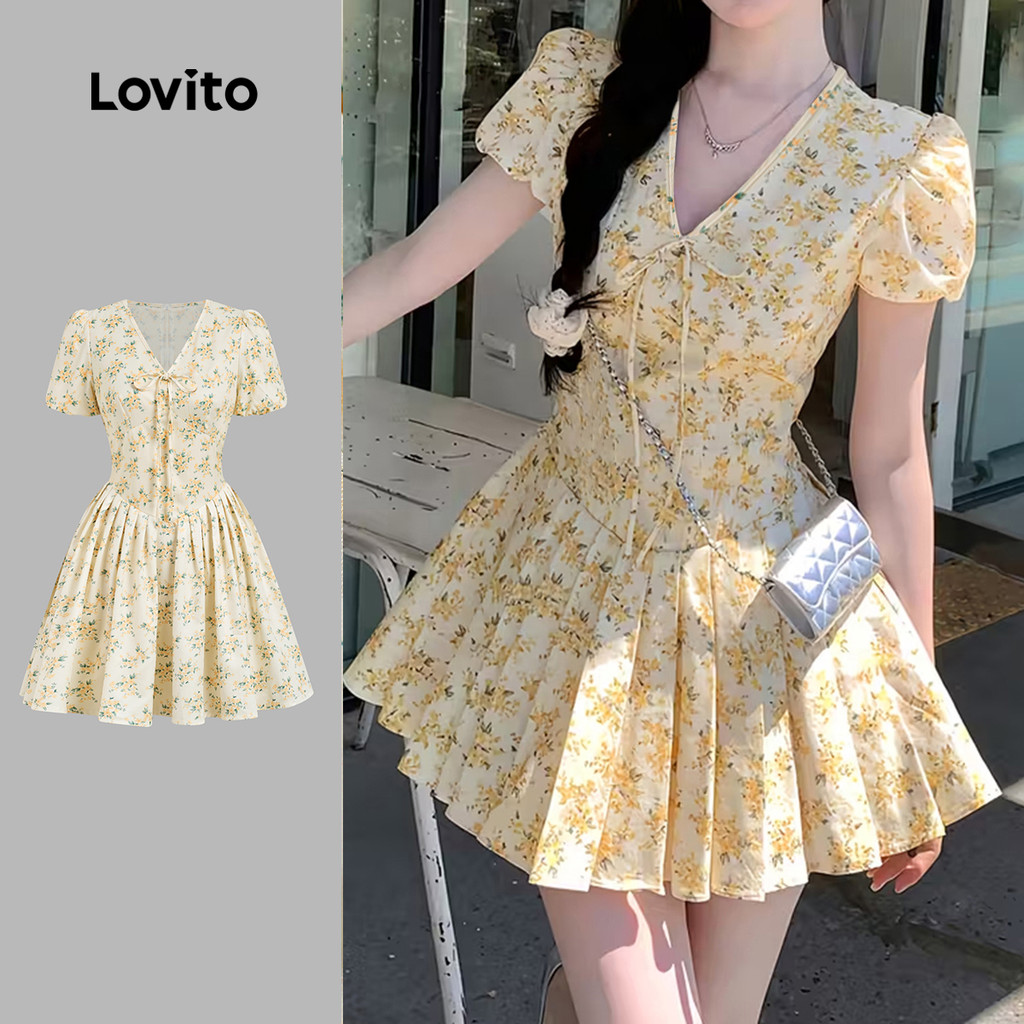 Lovito Vestido Casual com Laço Na Frente Primavera/verão para mulheres L158ED294 em Oferta na Shopee