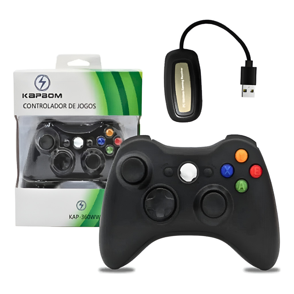 Controle Gamer Tipo Xbox 360 Sem Fio Wireless 2.4G para PC com Receptor – Kapbom
