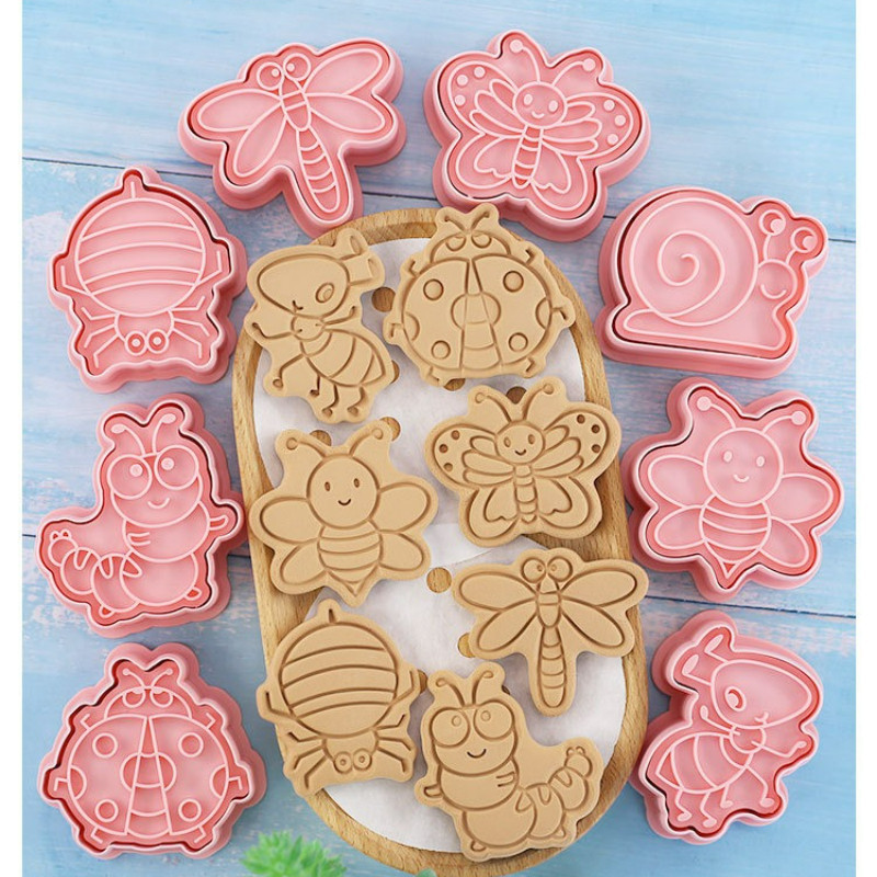 Kit Formas de Biscoito Animal Insetos 8 Peças Confeitaria Ferramentas Para Cupcakes e Doces
