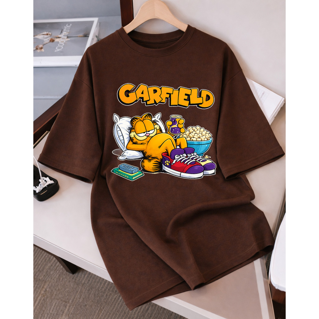 Camiseta Camisa Feminina 100% Algodão Garfild Pipoca Fofo Treino Academia Musculação Fitness Oversized em Oferta na Shopee