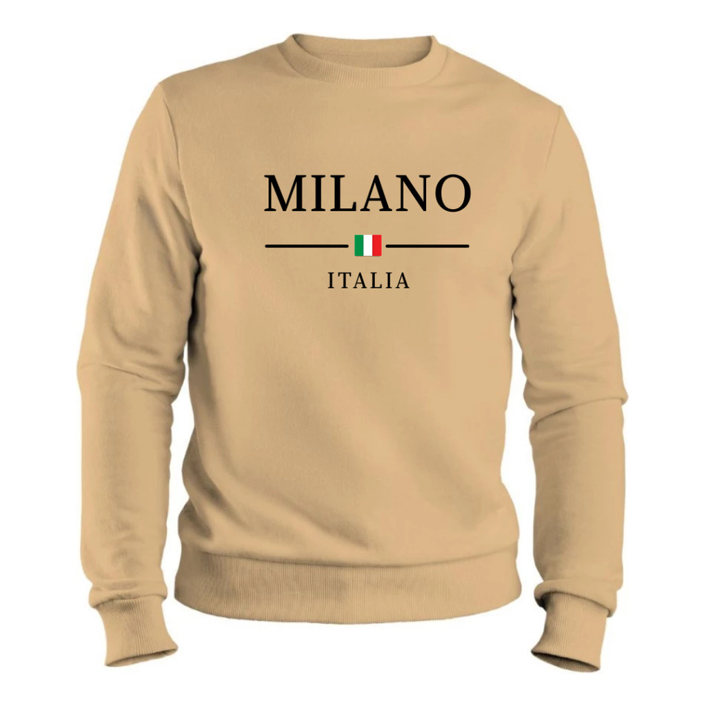 Blusa de Moletom Milano Italia Casaco De Frio Casual Premium Estampada Flanelado Careca Gola Redonda