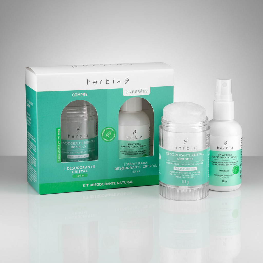 Kit Desodorante Pedra Sal Cristal Natural Herbia 100g Vegano