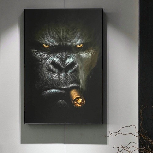 Quadro Decorativo Gorila com Charuto Fumaça 60x40 excluisivo