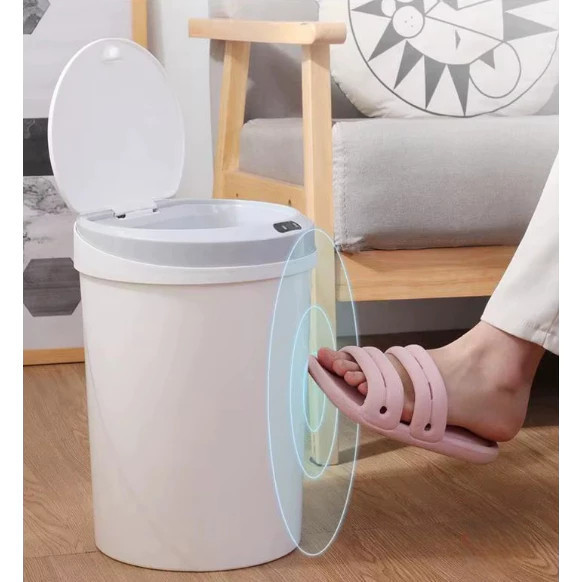 Lixeira Automática Usb Recarregável Branca Cinza Balde Sujeira Redonda Sensor Cozinha Banheiro