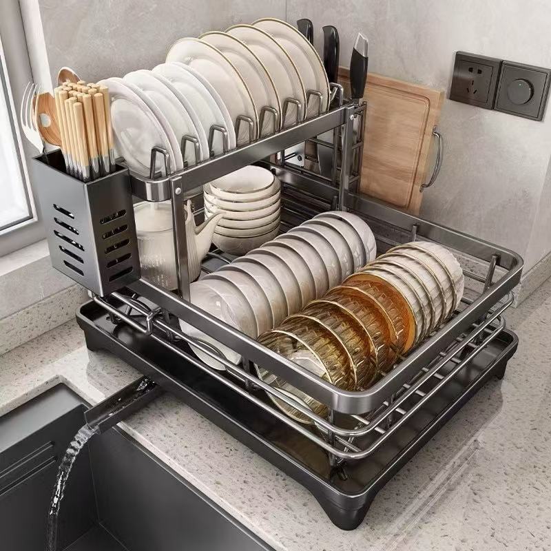 Escorredor de Louça Rack De Cozinha 2 Andares Preto haosin em Oferta na Shopee