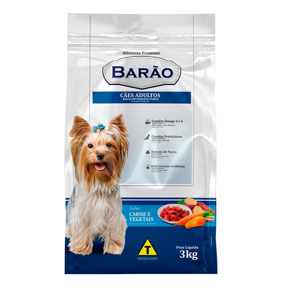 Ração Barão Adulto Raças Pequenas Sabor Carne e Vegetais 3Kg em Oferta na Shopee