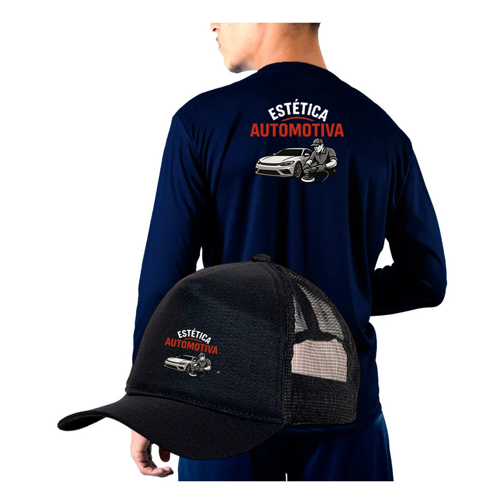 Kit Camiseta + Boné Estética Automotiva Trabalho Farda Nova