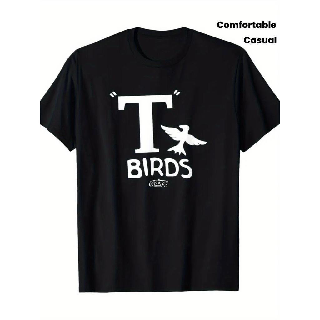 T-shirt Gráfica T-Birds Preta para Homem - Camiseta Rockabilly Vintage Inspirada em Grease Retro, Design de Filme Clássi