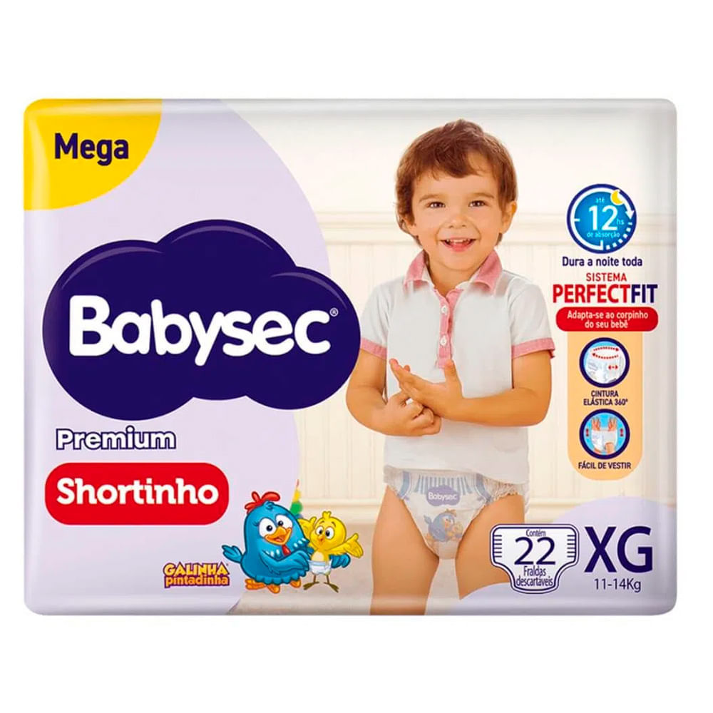 Fralda Descartável Babysec Galinha Pintadinha Shortinho Mega XG Com 22 Unidades