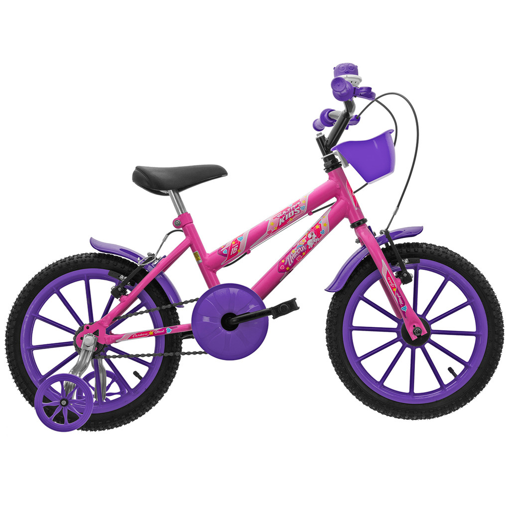 Bicicleta Infantil Crianças Aro 16 Ultra Bikes Kids Feminina Com Rodinhas Laterais Buzina e Cesto