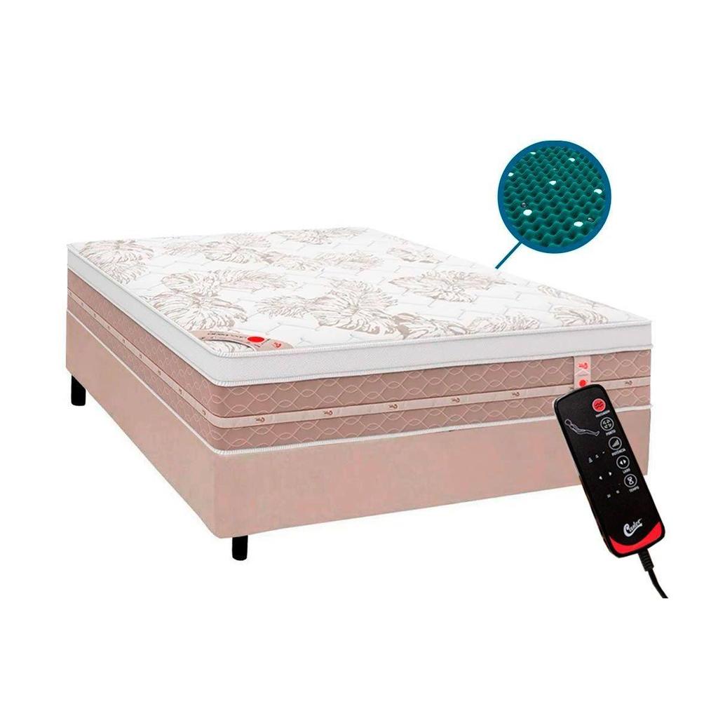 Cama Box Casal: Colchão c/Vibro Massagem Castor Tecnopedic Magnético Niponpedic + Base CRC Courano Clean(138x188)